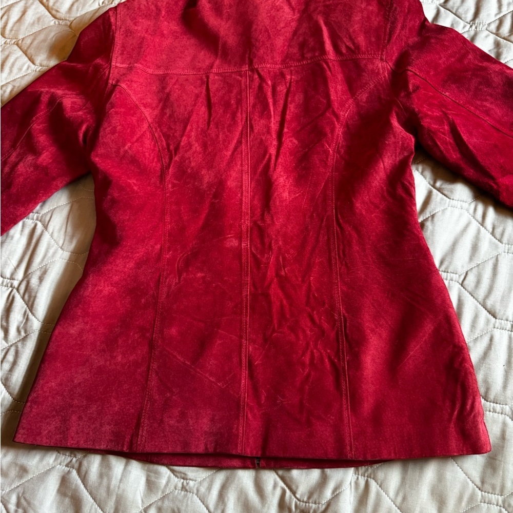 Jessi Lee Red Suede Leather Hip-length Jacket Women’s Size M Vintage Full Zip - Picture 14 of 15